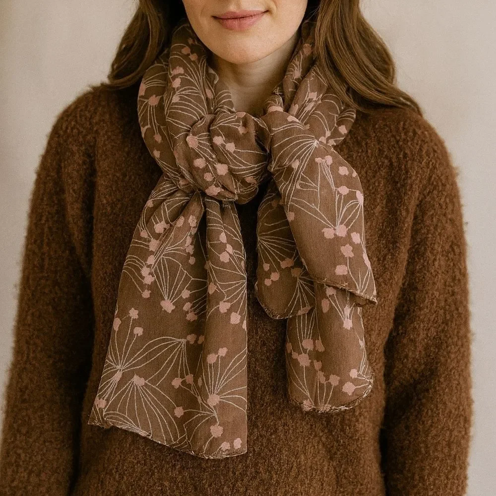 40x40 Brown Pink Floral Scarf Square Neck Shawl Chiffon Fairy Coquette Shabby Ch